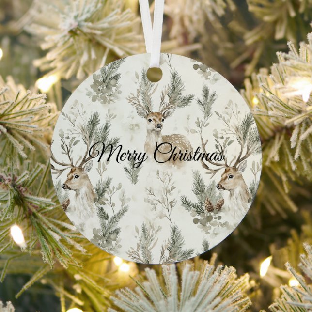 Green Cream Christmas Trees Deer Ornament Aus Metall (InSitu)