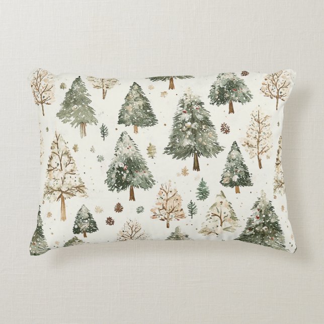 Green Cream Christmas Trees Dekokissen (Vorderseite)