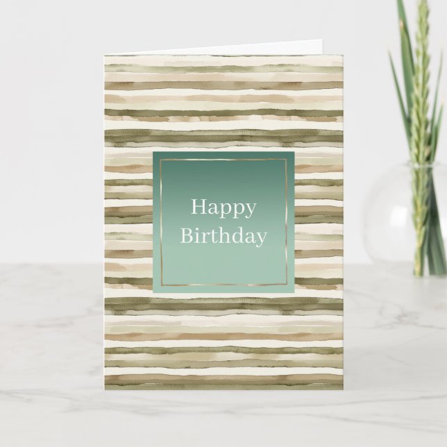 Green Cream Gold Stripes Karte (Vorderseite)
