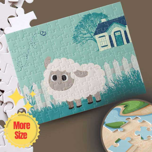 Green Cream Illustrative Cartoon Anime Sheep (Green Cream Illustrative Cartoon Anime Sheep Jigsaw Puzzle | Personalized Minimalist Kids Puzzle 🧩)