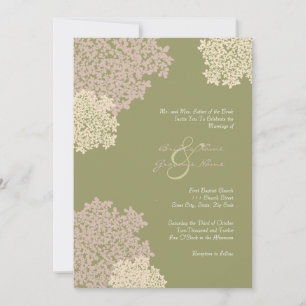 Green & Cream Queen Anne's Lace Wedding Invitation
