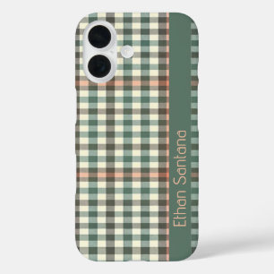 Green & Creme Karierter Individuelle Name iPhone 16 Hülle