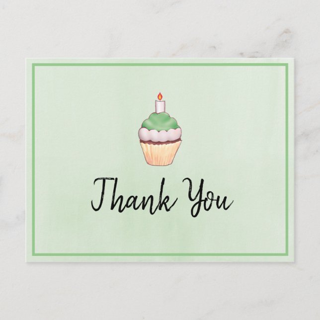 Green Cupcake Birthday Danke Postkarte (Vorderseite)