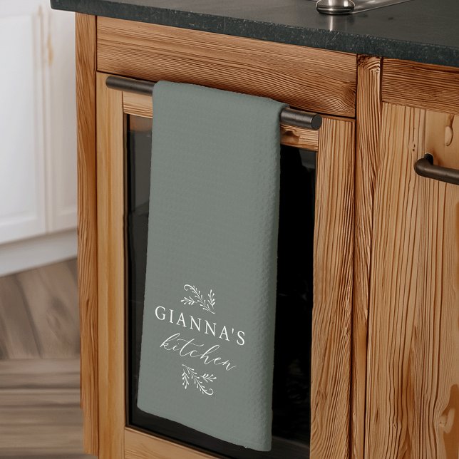 Green | Custom Botanical Your Name's Kitchen Geschirrtuch (Von Creator hochgeladen)