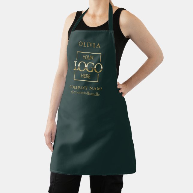 Green Custom Business Logo & Employee Name Branded Schürze (InSitu)