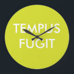 Green Custom Text Latin Phrases Tempus Fugit Große Wanduhr<br><div class="desc">Green and white minimalist round wall clock with latin motto "Tempus fugit". Personalize no numbers wall clocks with your colors, favorite latin quotes and fonts. Personalized latin phrases wall clock design, by red_dress, featuring the white text "Tempus Fugit" on a green background. Easily customize Tempus Fugit wall clocks with your...</div>