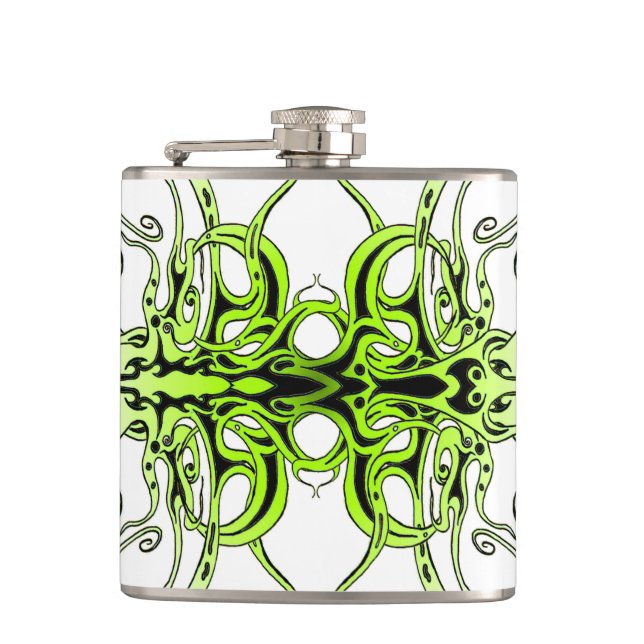 Green Custom Tribal Tattoo Design Flachmann (Vorderseite)