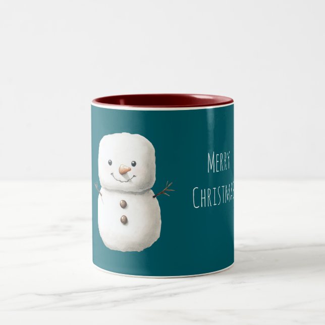 Green Cute Christmas Snowman Zweifarbige Tasse (Mittel)