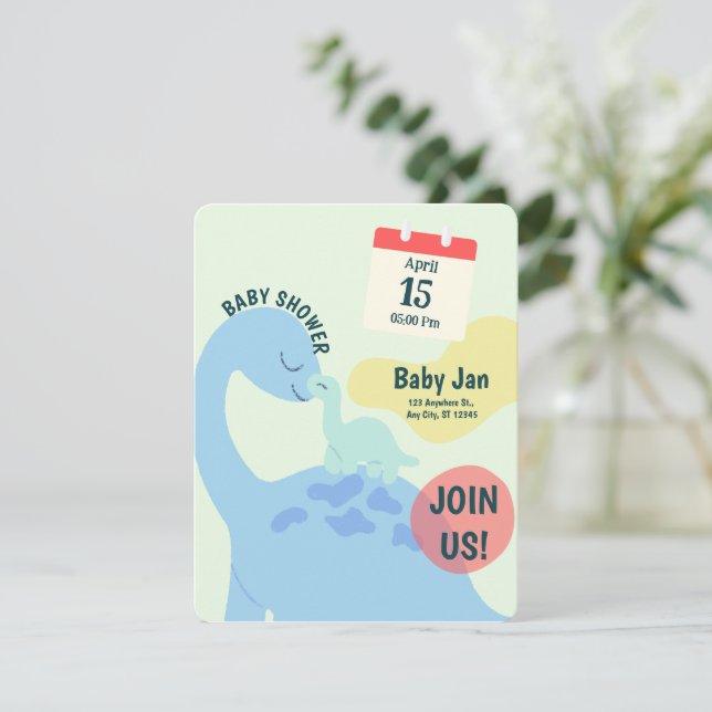 Green Cute Dinosaur Baby shower Invitation (Debout devant)
