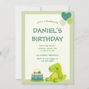 Green Cute Dinosaur Invitation de fête d'anniversa