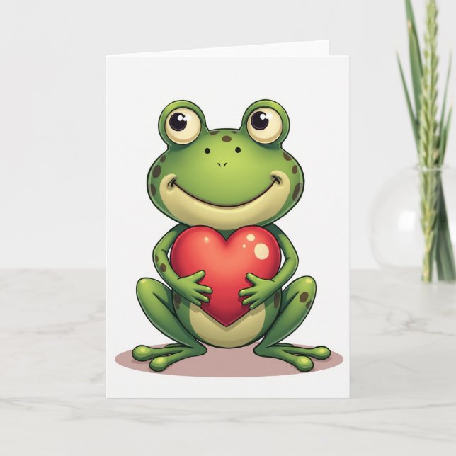 Green Cute Frog Heart Card Karte (Vorderseite)