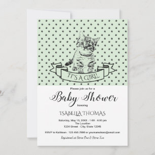 Green Cute Kitten Baby shower Invitation