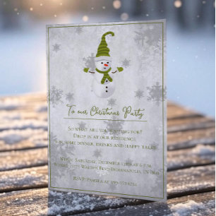 Green Cute Snowman Fête de Noël Invitation