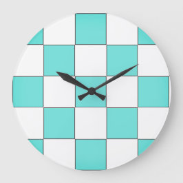 Green Cyan Chessboard Große Wanduhr