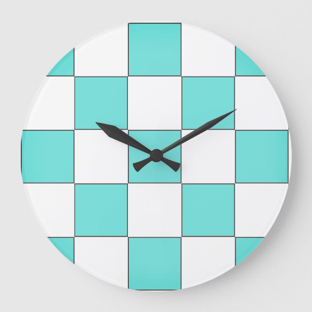 Green Cyan Chessboard Große Wanduhr (Vorderseite)