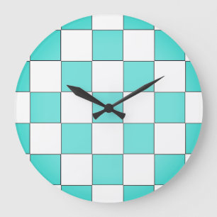 Green Cyan Chessboard Große Wanduhr
