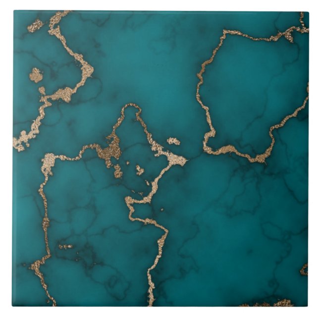 Green Cyan Gold Marble Abstrakt Fliese (Vorderseite)