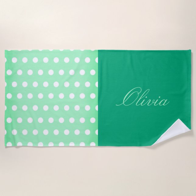 Green-cyan Poka Dot Strandtuch (Vorderseite)