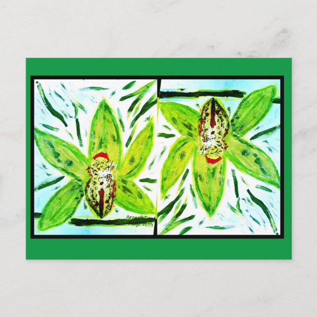 Green Cymbidium Orchius Postkarte (Vorderseite)