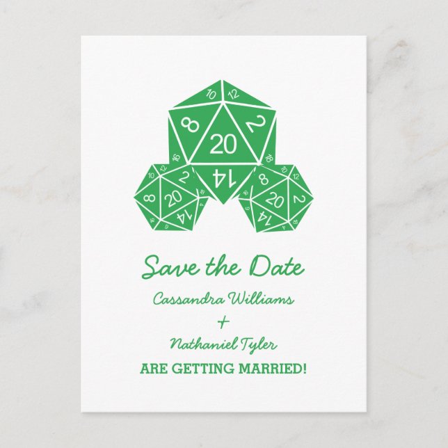 Green D20 Dice Enregistrer la carte postale Date (Devant)