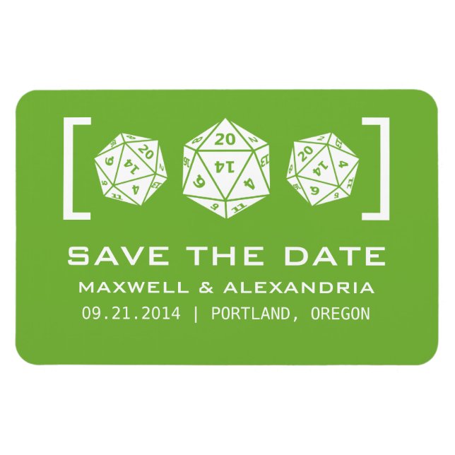 Green D20 Dice Gamer speichern das Datumsfenster Magnet (Horizontal)