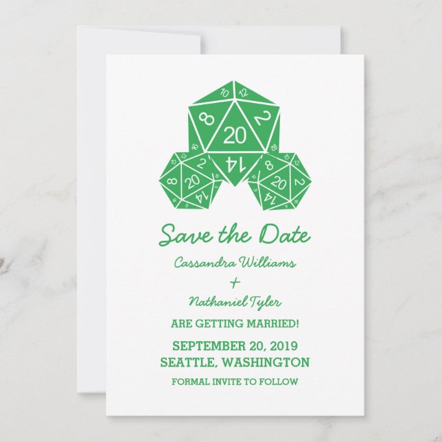 Green D20 Dice Save the Date einladen Einladung (Vorderseite)