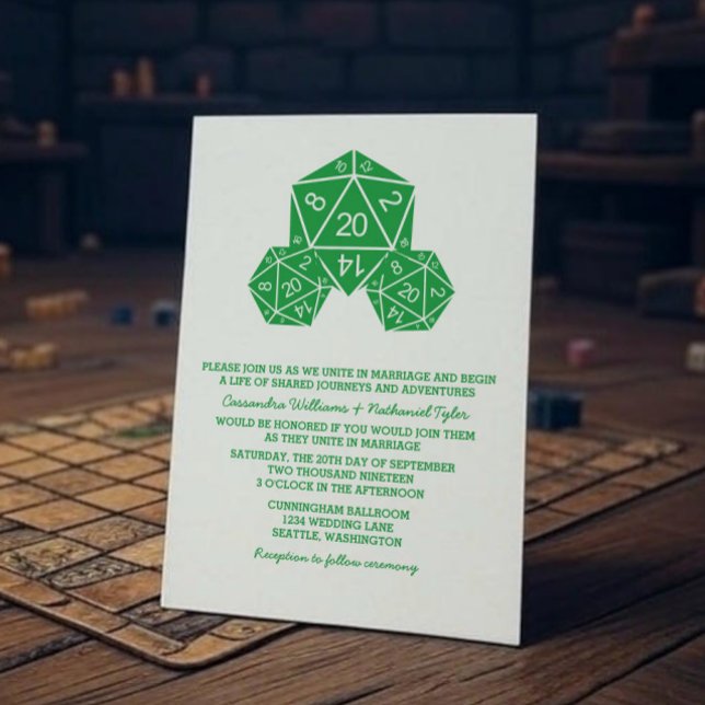 Green D20 Dice Wedding Einladung (Green D20 Dice Wedding Invite)