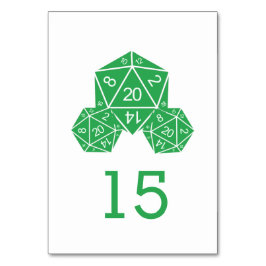 Green D20 Dice Wedding Table Card Tischnummer