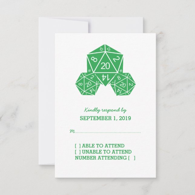 Green D20 Würfel-Antwortkarte RSVP Karte (Vorderseite)