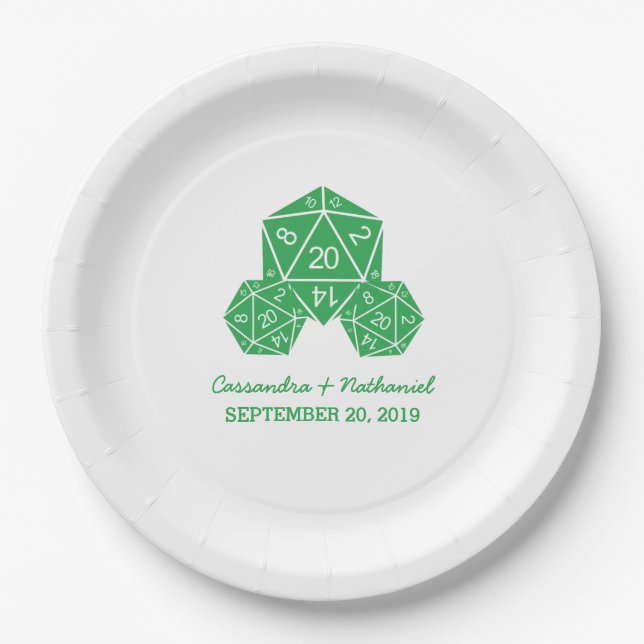 Green D20 Würfel Hochzeitspapier-Teller Pappteller (Vorderseite)
