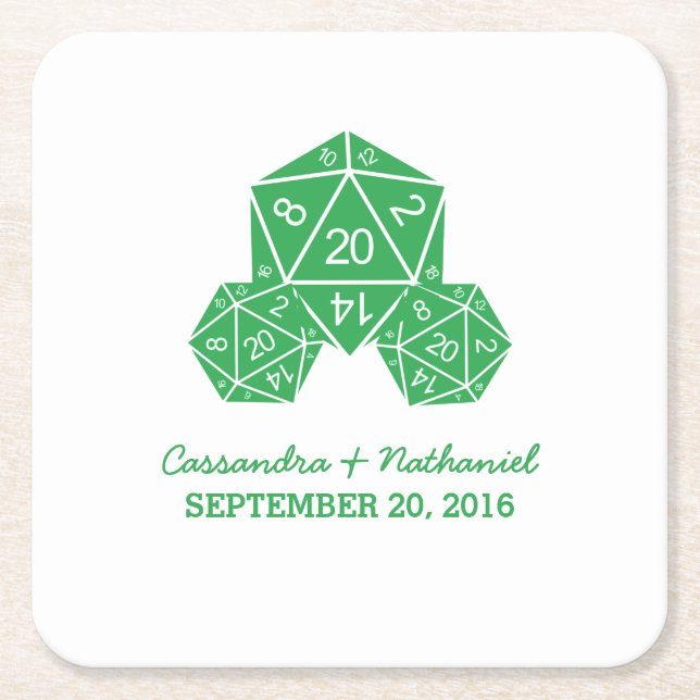 Green D20 Würfel Hochzeitspapier-Untersetzer Rechteckiger Pappuntersetzer (Vorderseite)