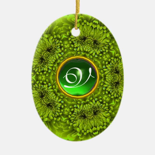 GREEN DAHLIA EMERALD MONOGRAM KERAMIK ORNAMENT (Vorne)