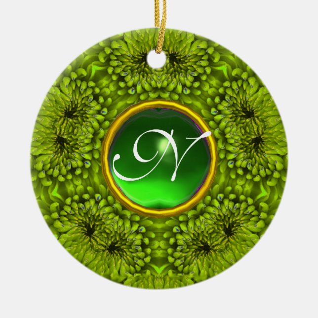 GREEN DAHLIA EMERALD MONOGRAM KERAMIKORNAMENT (Vorne)
