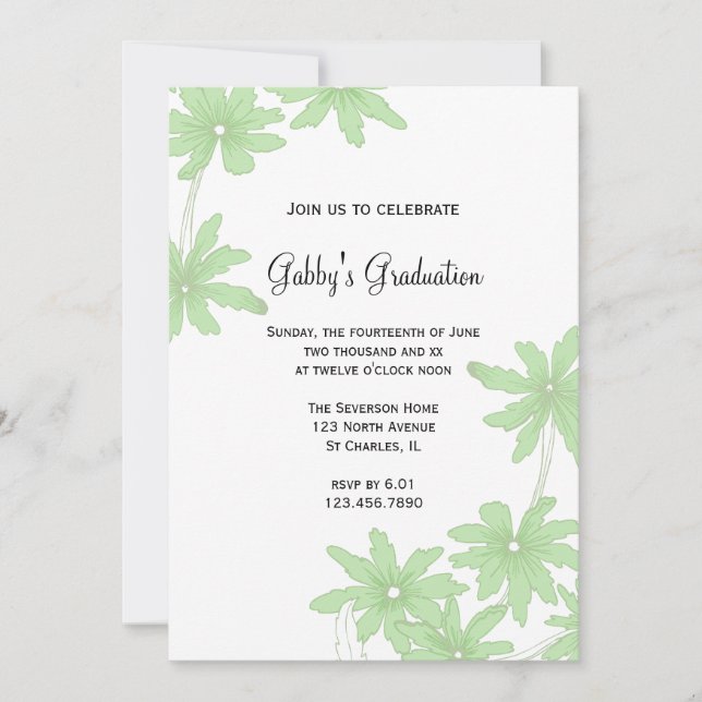 Green Daisies Graduation Party Invitation (Devant)
