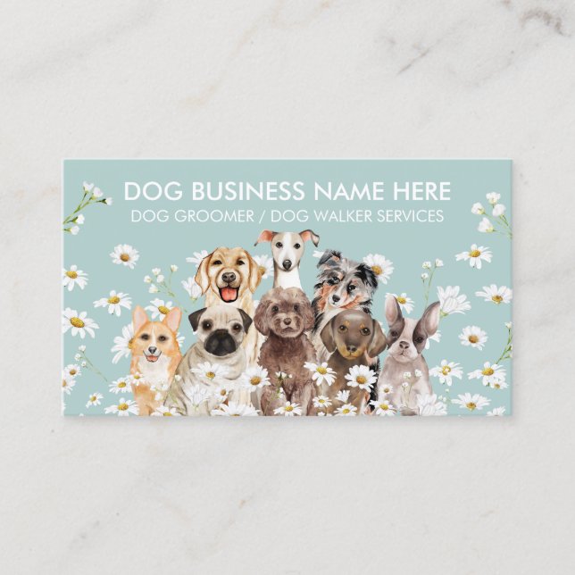 Green Daisy Blume Haustier Sitter Dog Walker Petca Visitenkarte (Vorderseite)