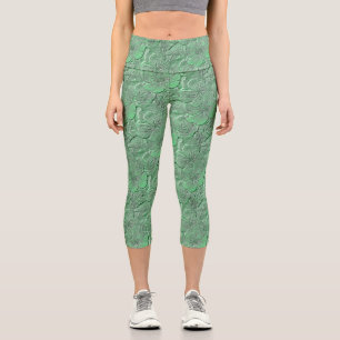 Green Daisy Blume Naturkunstmuster Capri Leggings