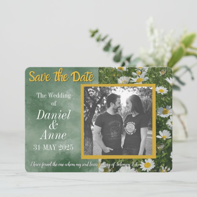 Green Daisy Christlich Save the Date Card (Stehend Vorderseite)