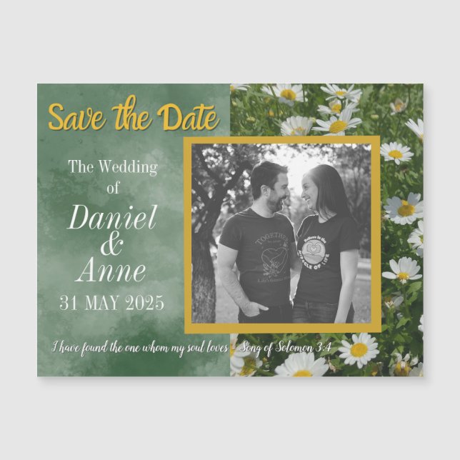 Green Daisy Christlich Save the Date Magnetkarte (Vorderseite)