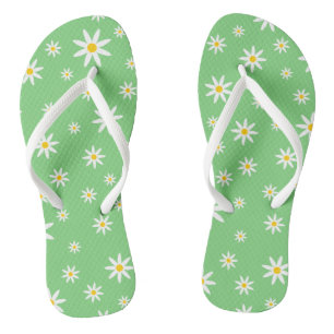 Green Daisy Flip Flops
