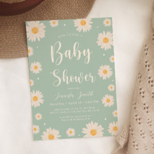 Green Daisy Floral Girl Baby shower Invitation