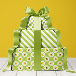 Green Daisy Floral Stripes Polka Dot Geschenkpapier Set