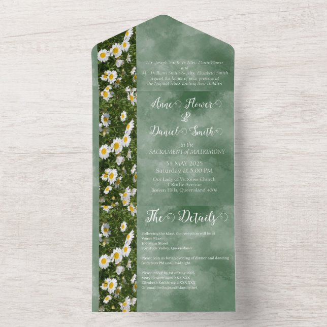 Green Daisy Formal in einer Hochzeit Einladung (Innen)