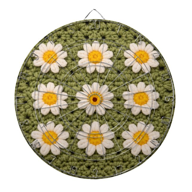 Green Daisy Granny Square Crochet Pattern Floral Dartscheibe (vorne)