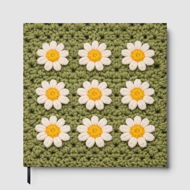 Green Daisy Granny Square Crochet Pattern Floral Gästebuch (Vorderseite)
