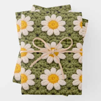 Green Daisy Granny Square Crochet Pattern Floral R Geschenkpapier Set