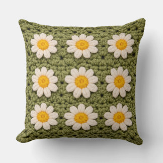 Green Daisy Granny Square Crochet Pattern Floral R Kissen