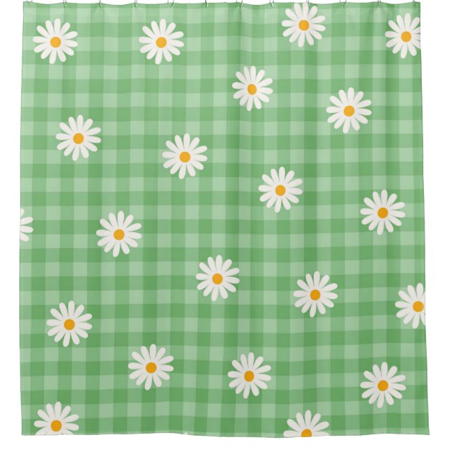 Green Daisy Kariert Gingham Karo Blume Pattern Duschvorhang (Vorderseite)