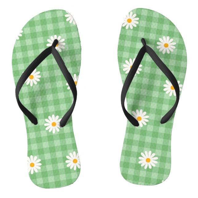 Green Daisy Kariert Gingham Karo Blume Pattern Flip Flops (Fußbett)