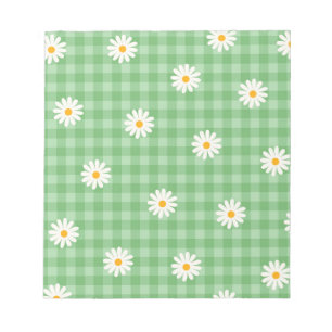 Green Daisy Kariert Gingham Karo Blume Pattern Notizblock