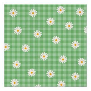 Green Daisy Kariert Gingham Karo Blume Pattern Poster